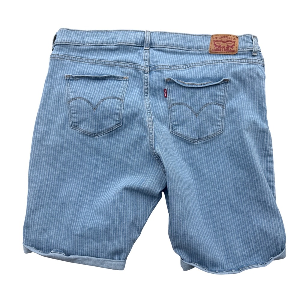 Levi Classic Bermuda Shorts Women34 Blue Pinstripe Denim Cuffed Mid Rise Stretch
